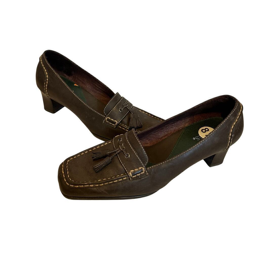 Aerosoles Size 8.5 Brown Leather Tassel Heeled Loafers Preppy Workwear